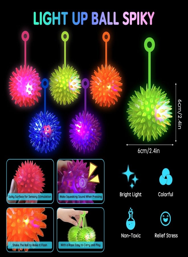 مجموعة TGIQROVE من 24 كرة نطاطة مضيئة للأطفال، 6 ألوان، كرة LED تتوهج في الظلام، كرة تصدر صوتاً وامضاً، لعبة تدليك حسية شائكة، هدايا حفلات متوهجة في الظلام للمراهقين والبالغين - Image 2
